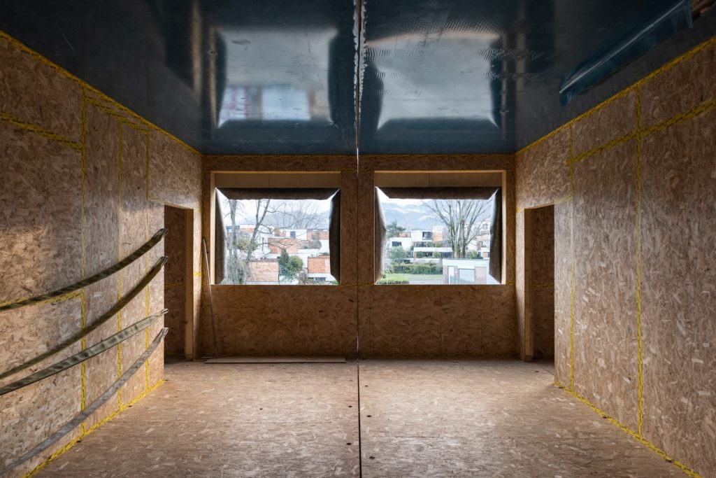 chantier de construction d'un module bois