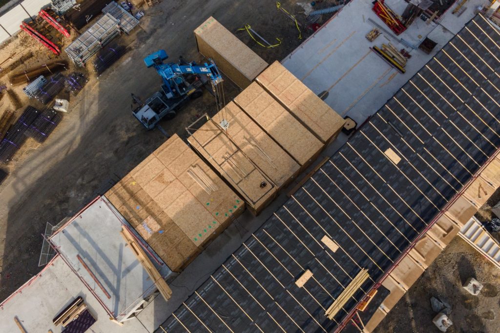 vue aérienne chantier module bois