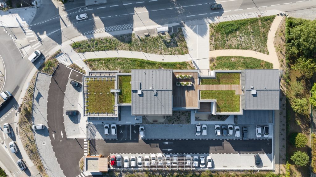 vue du dessus bâtiment de bureaux